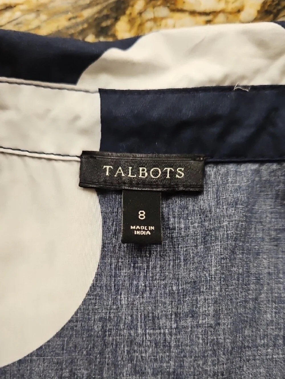 Talbots Navy and White Polka Dot Tie-Waist Midi Shirt Dress. Size 8 - Picture 3 of 3